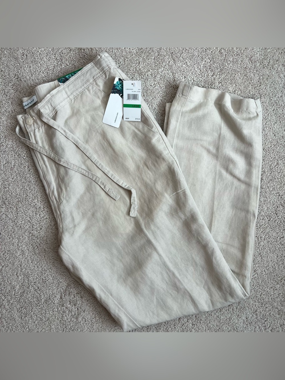 Cubavera NWT Light Beige Linen Blend Drawstring Trousers Pants Large L x 30
